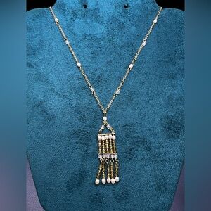 Cultured Freshwater Pearl Dangle Collar Necklace Gold-tone with Seed bead 16-18”